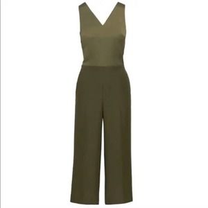 Banana Republic Twist Back Cropped Wide Leg Jumpsuit Monochrome Olive Green 2